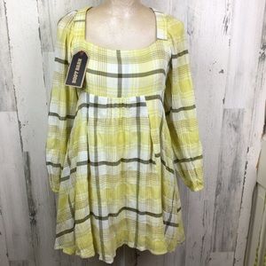 NWT Miss Me Plaid Dress Boho Cowgirl Long Sleeve baby doll Tie Back Dress M